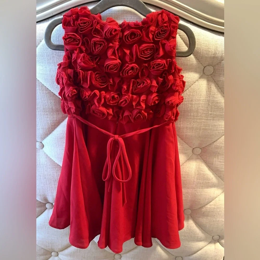 Helena Girls 3D Red Rosettes A-Line Dress
